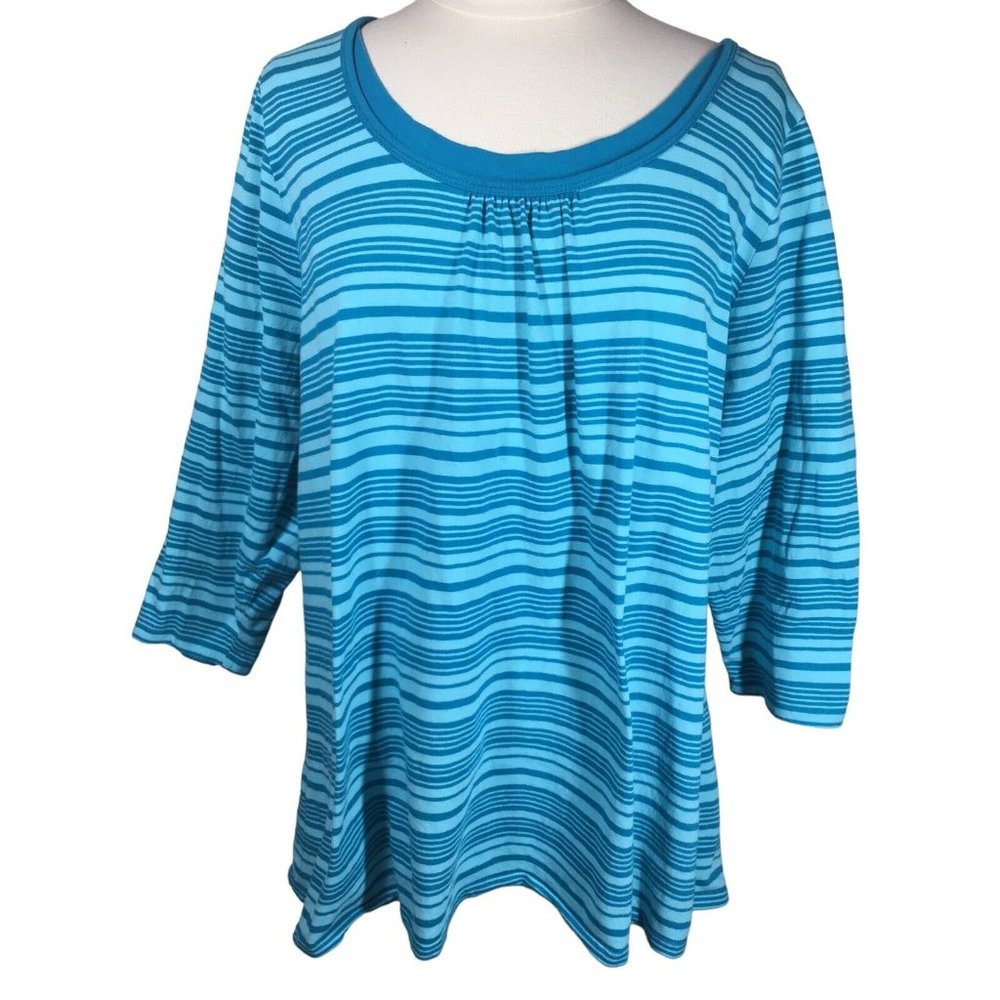 Venezia Womens Plus 22/24 Short Sleeve Stretch Blue Striped Top Blouse F41